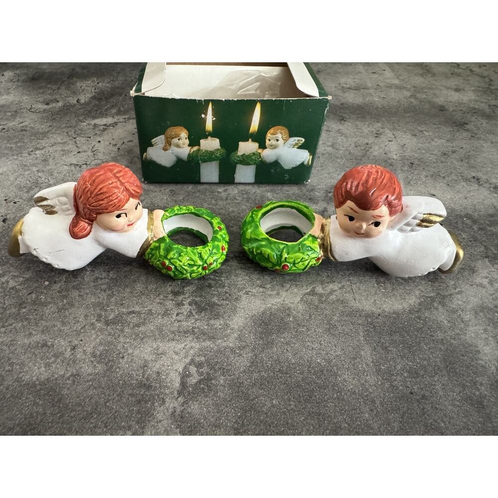 Vintage Angel Ceramic Christmas Candle Climbers Huggers Adler